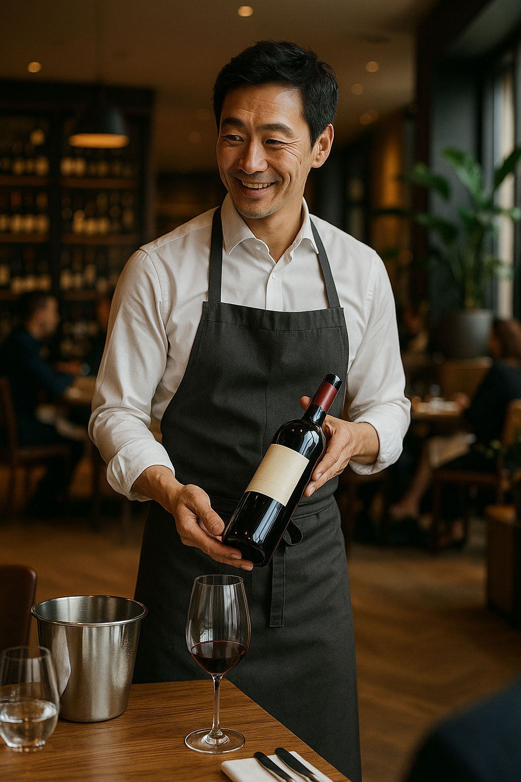 Sommelier qui présente une bouteille de vin